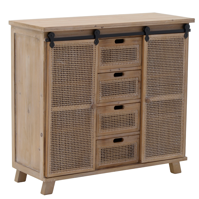 Комод из дерева и ротанга Rosita Wood chest of drawers Бежево-серый Черный Комод из дерева и ротанга Rosita Wood chest of drawers Бежево-серый Черный в Костроме | Loft Concept