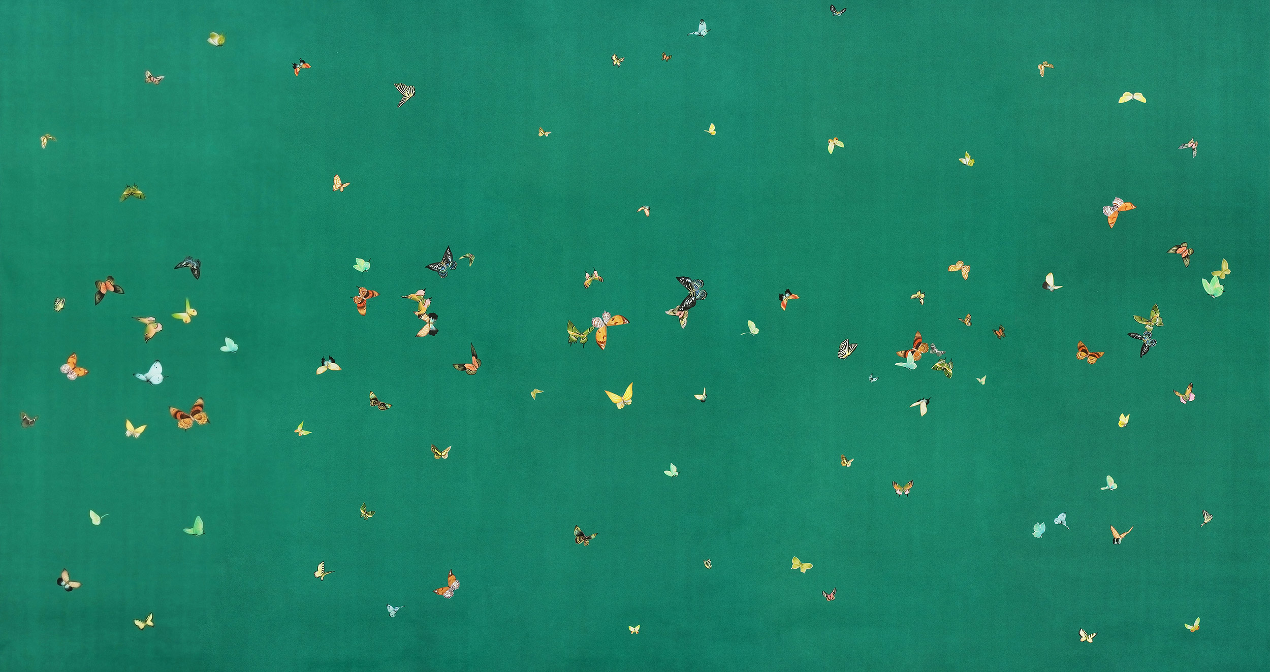 Обои ручная роспись Butterflies Emerald on green dyed paper Обои ручная роспись Butterflies Emerald on green dyed paper - постер Loft-Concept в Костроме