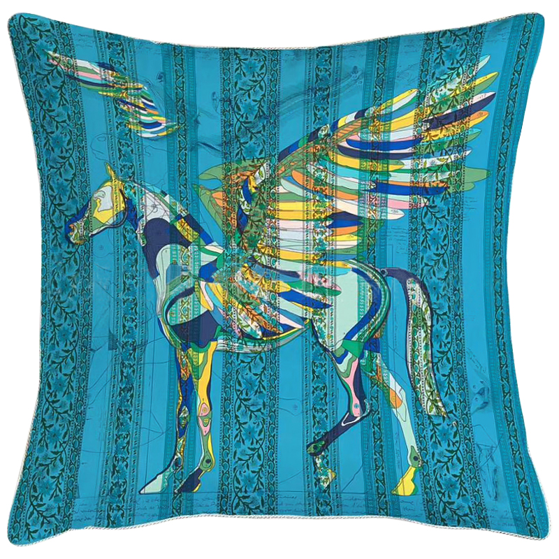 Декоративная подушка Hermes Horse 124 Бирюзовый Синий Желтый Декоративная подушка Hermes Horse 124 Бирюзовый Синий Желтый в Костроме | Loft Concept