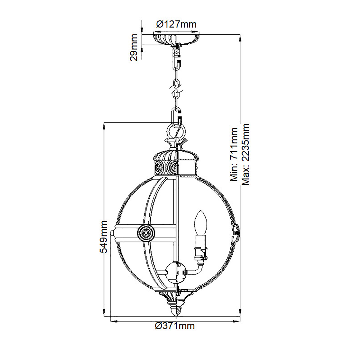 Подвесной светильник с прозрачным стеклянным плафоном в форме шара цвета никеля в индустриальном стиле на цепи 3 лампы Feiss в Костроме
