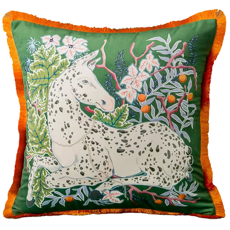 Декоративная подушка Horse on Botanical Green Cushion Мульти Зеленый Декоративная подушка Horse on Botanical Green Cushion Мульти Зеленый в Костроме | Loft Concept