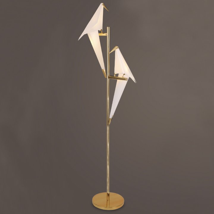 Торшер Origami Bird Floor two lamps Латунь Белый Торшер Origami Bird Floor two lamps Латунь Белый в Костроме | Loft Concept