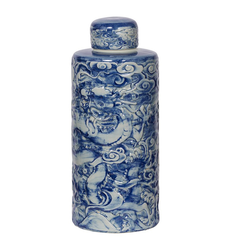 Ваза с крышкой Blue & White Pattern Белый Синий Ваза с крышкой Blue & White Pattern Белый Синий в Костроме | Loft Concept