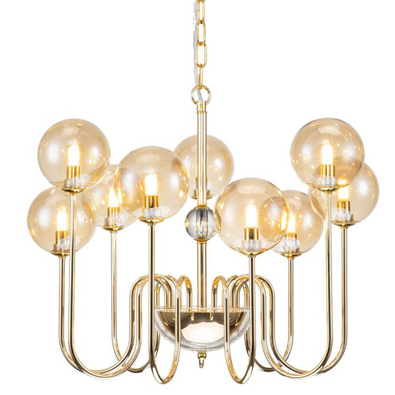 Люстра Sheiry Glass Ball Chandelier 9 Глянцевое золото Янтарный Люстра Sheiry Glass Ball Chandelier 9 Глянцевое золото Янтарный в Костроме | Loft Concept