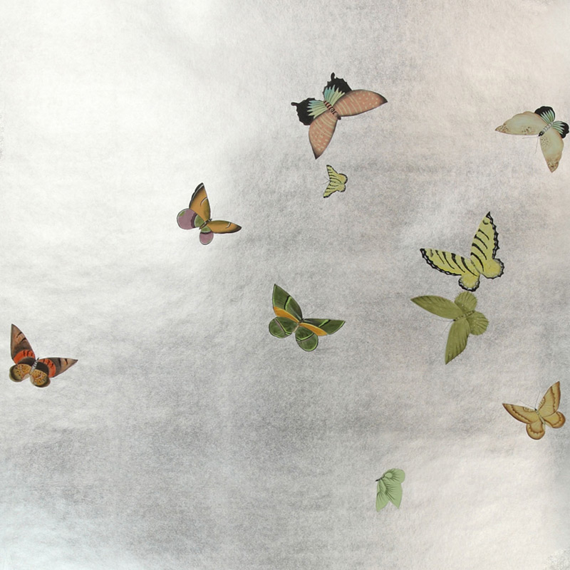 Обои ручная роспись Butterflies Emerald on Tarnished Silver gilded paper Обои ручная роспись Butterflies Emerald on Tarnished Silver gilded paper в Костроме | Loft Concept