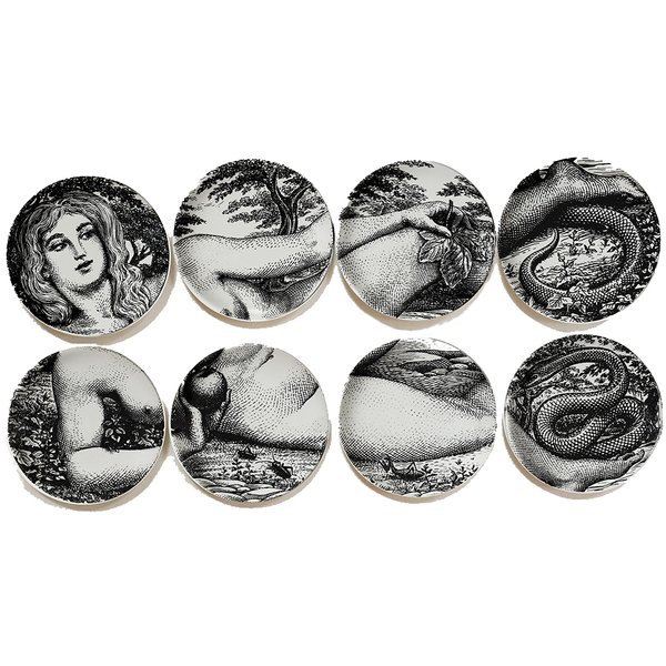 Тарелки FORNASETTI SET OF 8 "EVA" Черный Тарелки FORNASETTI SET OF 8 "EVA" Черный в Костроме | Loft Concept