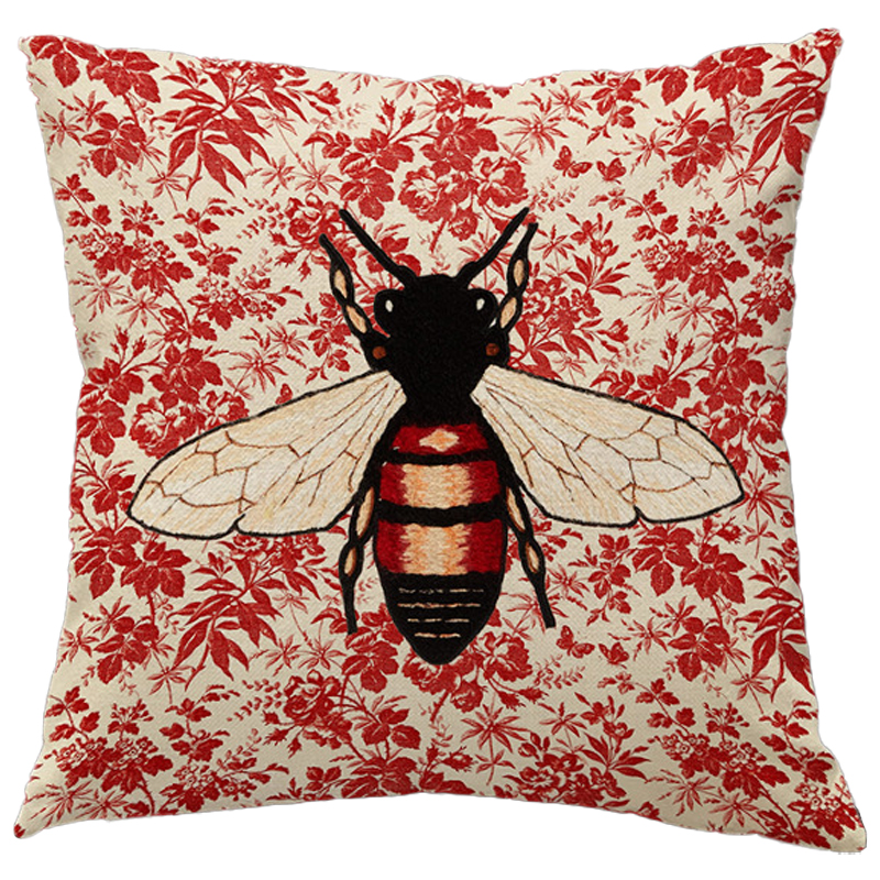 Декоративная подушка Стиль Gucci Bee Красный Бежевый Черный Декоративная подушка Стиль Gucci Bee Красный Бежевый Черный в Костроме | Loft Concept