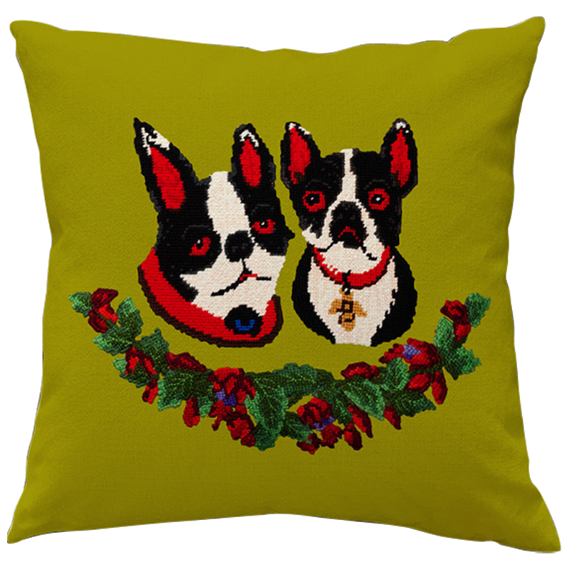 Декоративная подушка Стиль Gucci Two Dogs Green Мульти Зеленый Декоративная подушка Стиль Gucci Two Dogs Green Мульти Зеленый в Костроме | Loft Concept