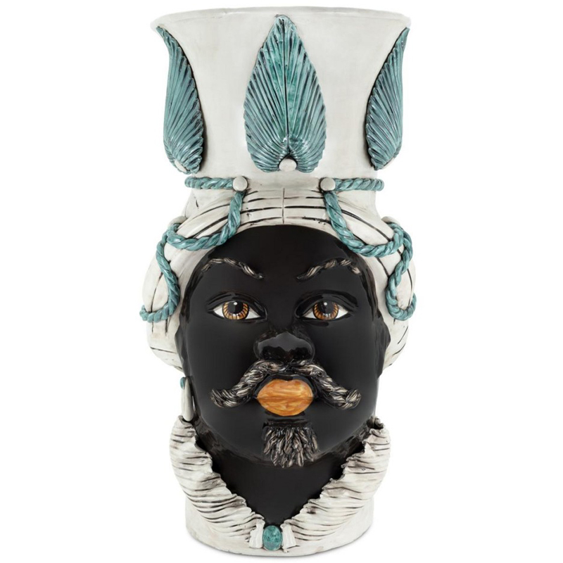 Ваза Vase Moro Man Giant With Leaf Malachite Бежевый Бирюзовый Черный Ваза Vase Moro Man Giant With Leaf Malachite Бежевый Бирюзовый Черный в Костроме | Loft Concept