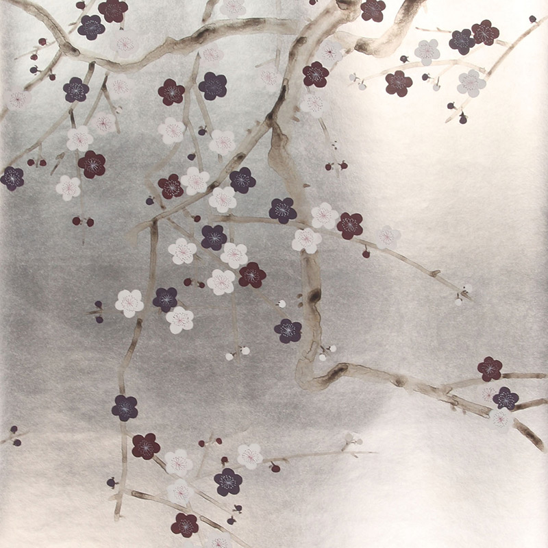 Обои ручная роспись Plum Blossom Lavender on Tarnished Silver gilded paper Обои ручная роспись Plum Blossom Lavender on Tarnished Silver gilded paper в Костроме | Loft Concept