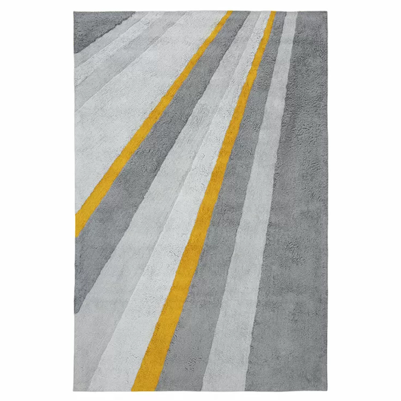 Ковер из хлопка серого цвета с геометрическим рисунком Elan Stripe Серый Желтый Ковер из хлопка серого цвета с геометрическим рисунком Elan Stripe Серый Желтый в Костроме | Loft Concept