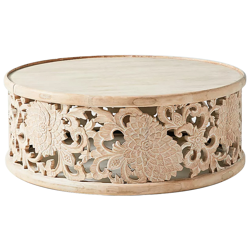 Круглый кофейный стол Handcarved Lotus Round Coffee Table Древесина Круглый кофейный стол Handcarved Lotus Round Coffee Table Древесина в Костроме | Loft Concept