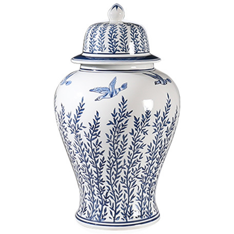 Ваза с крышкой Oriental Blue & White Flying Birds Vase Белый Синий Ваза с крышкой Oriental Blue & White Flying Birds Vase Белый Синий в Костроме | Loft Concept
