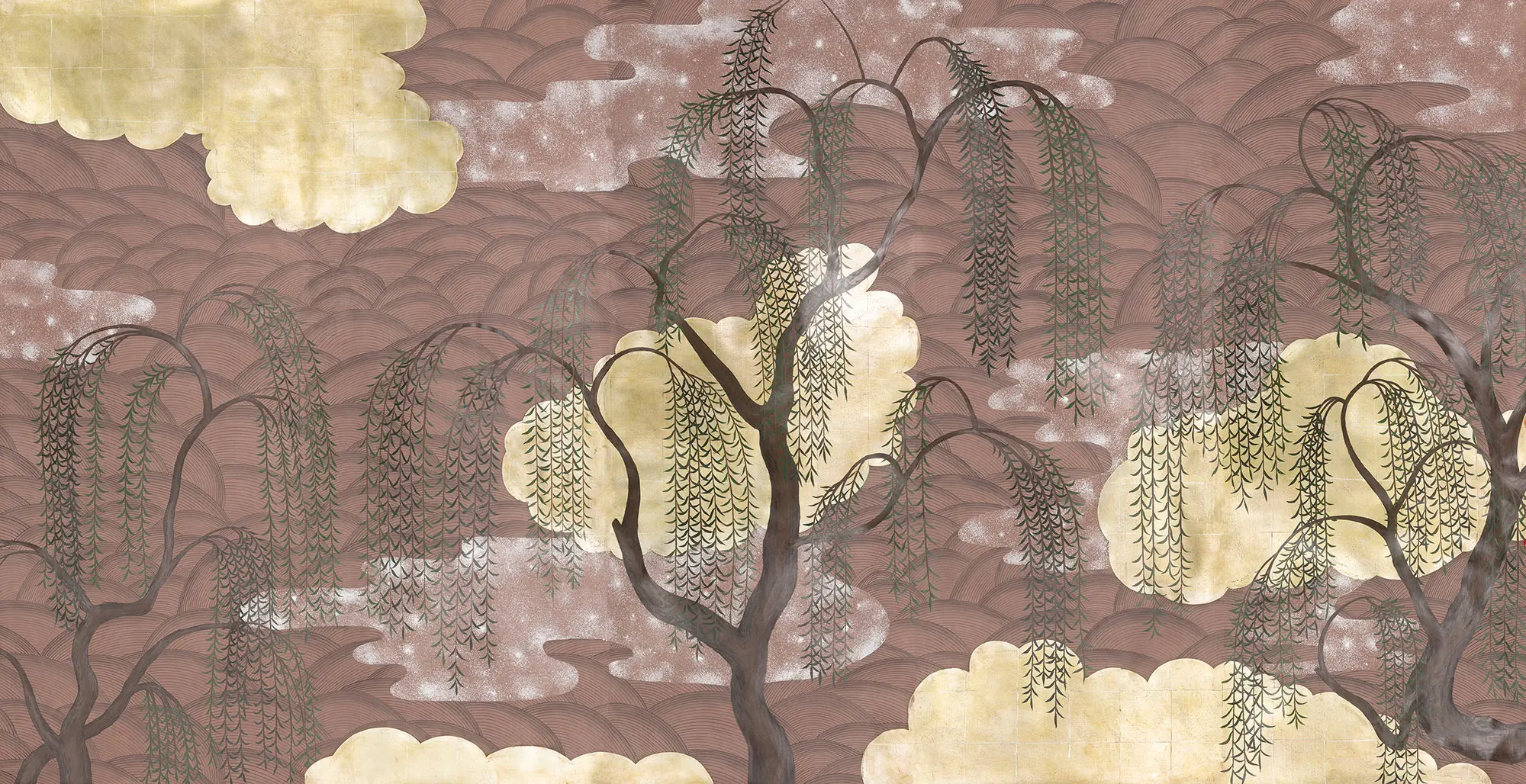 Обои ручная роспись Willow & Waves Original colourway on Edo painted Xuan paper with antiquing Обои ручная роспись Willow & Waves Original colourway on Edo painted Xuan paper with antiquing - постер Loft-Concept в Костроме