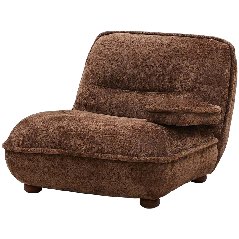 Кресло без подлокотников коричневое ну круглых деревянных ножках Loup Plush Armchair Brown Коричневый Кресло без подлокотников коричневое ну круглых деревянных ножках Loup Plush Armchair Brown Коричневый в Костроме | Loft Concept