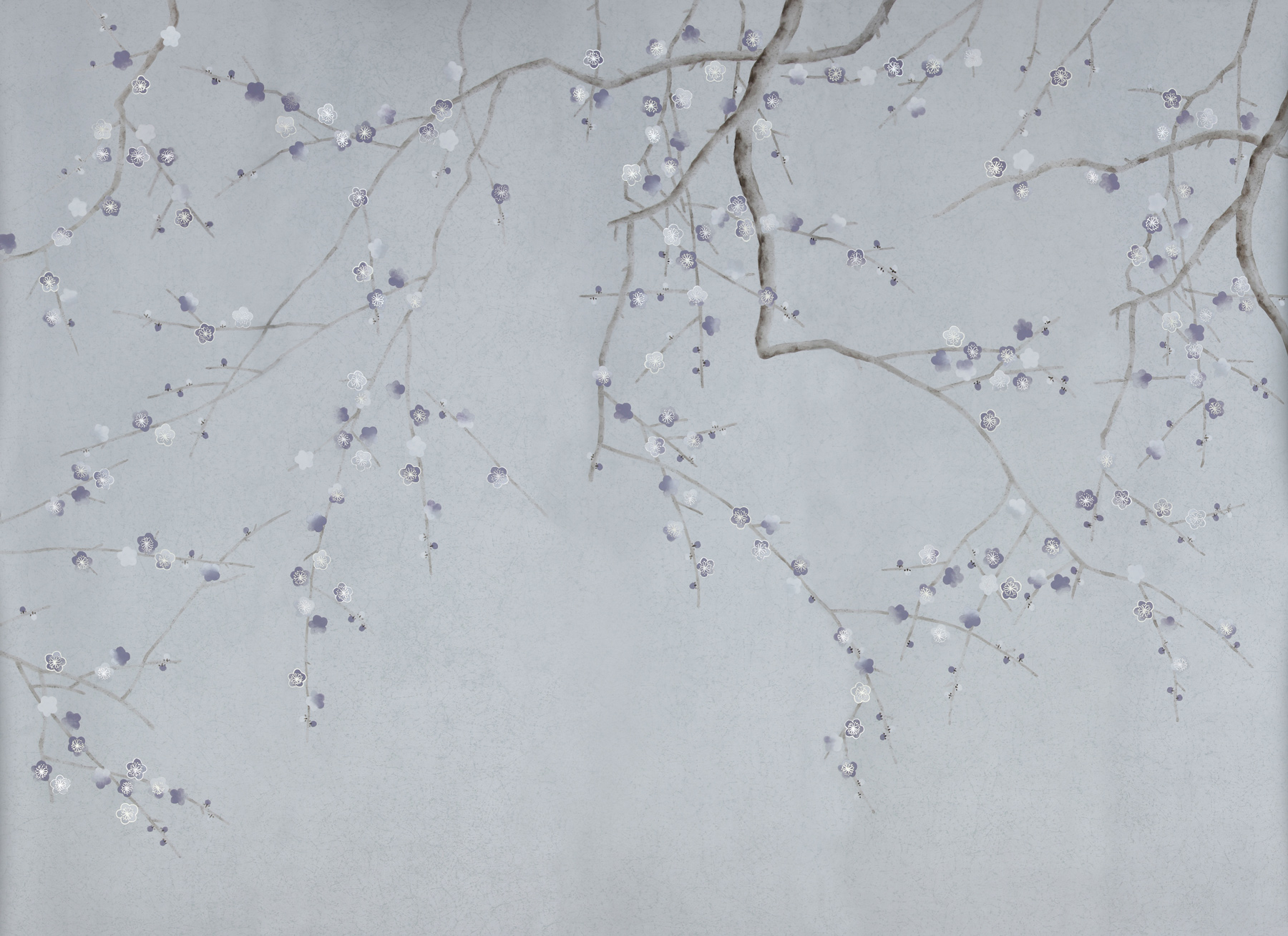 Обои ручная роспись Plum Blossom Special Colourway on Crackled Silver metallic silk Обои ручная роспись Plum Blossom Special Colourway on Crackled Silver metallic silk - постер Loft-Concept в Костроме