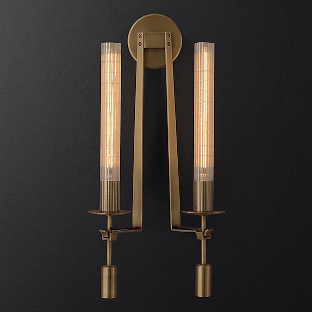 Бра RH FONTANELLE DOUBLE WALL LAMP Латунь Прозрачное Стекло Бра RH FONTANELLE DOUBLE WALL LAMP Латунь Прозрачное Стекло в Костроме | Loft Concept