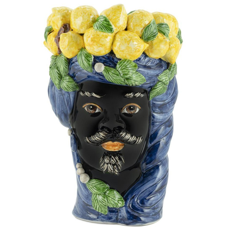 Ваза Vase Lemon Head Man Blue Синий Черный Желтый Зеленый Ваза Vase Lemon Head Man Blue Синий Черный Желтый Зеленый в Костроме | Loft Concept