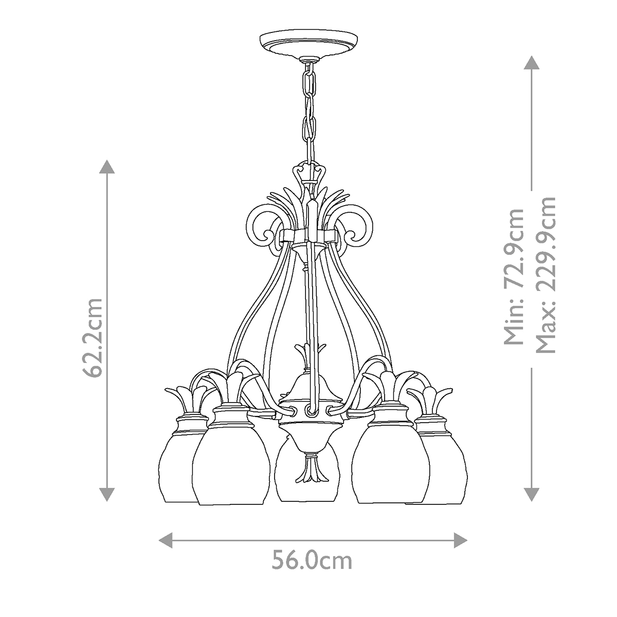 Люстра цвета латунь с 5-ю плафонами из рельефного стекла в форме ананаса Hinkley в Костроме