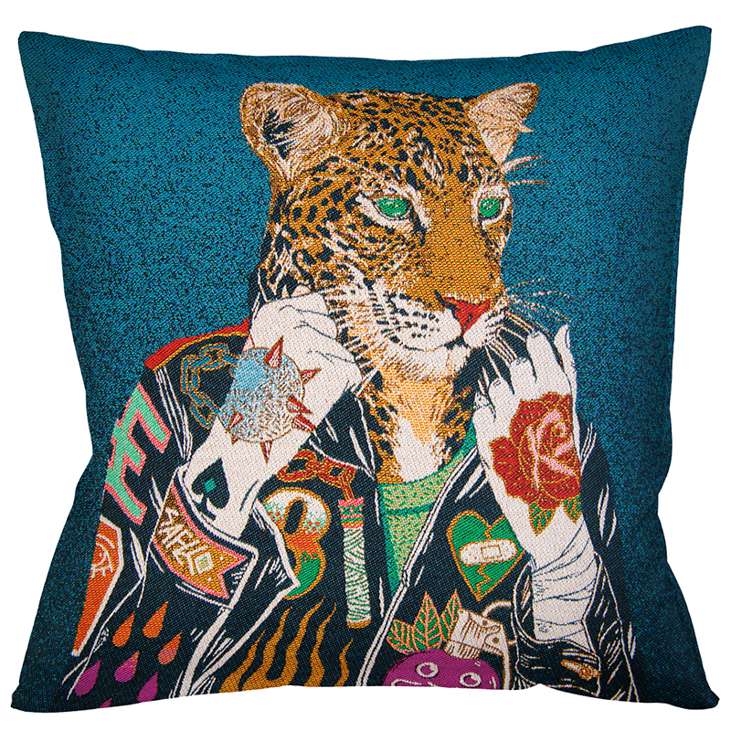 Декоративная подушка Leopard Blue Мульти Декоративная подушка Leopard Blue Мульти в Костроме | Loft Concept