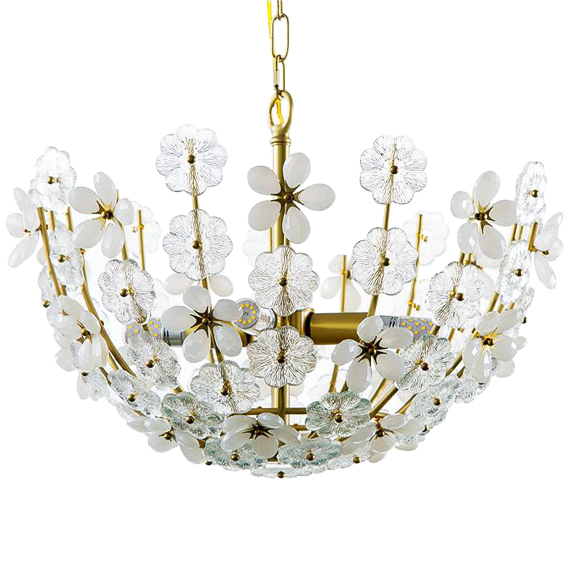 Люстра Glass White Flowers Chandelier Латунь Прозрачное Стекло Белый Люстра Glass White Flowers Chandelier Латунь Прозрачное Стекло Белый в Костроме | Loft Concept