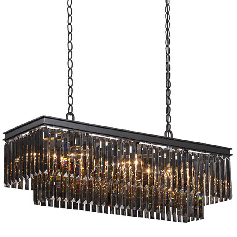 Люстра Odeon Gray glass Rectangular Chandelier Black iron стекло Смок длина 100 Черный матовый Люстра Odeon Gray glass Rectangular Chandelier Black iron стекло Смок длина 100 Черный матовый в Костроме | Loft Concept