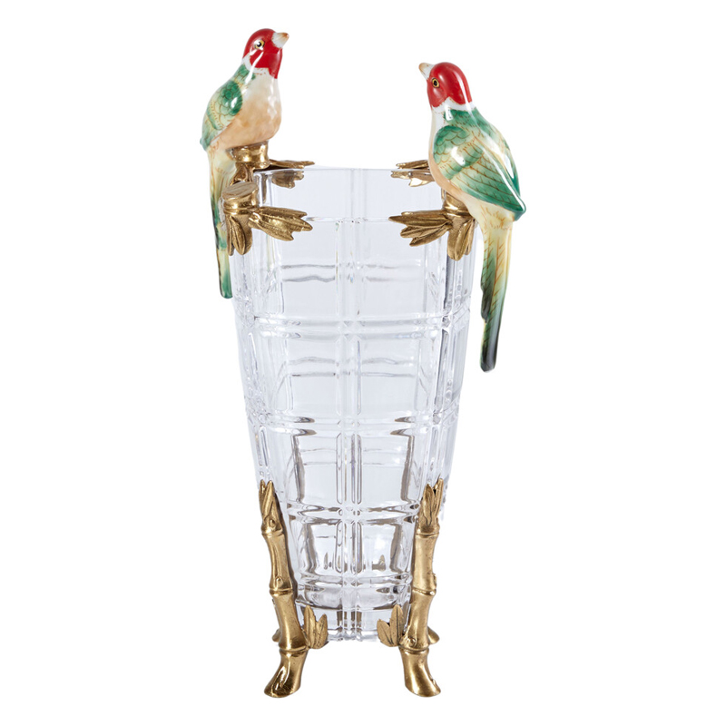 Ваза из прозрачного стекла с бронзовыми ножками и фигурками попугаев Eden Garden porcelain and bronze Прозрачное Стекло Бронза Мульти Ваза из прозрачного стекла с бронзовыми ножками и фигурками попугаев Eden Garden porcelain and bronze Прозрачное Стекло Бронза Мульти в Костроме | Loft Concept