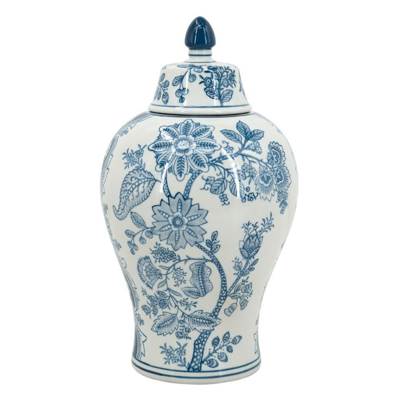 Ваза с крышкой и голубым цветочным рисунком на белом фоне Blue & White Ornament Белый Голубой Ваза с крышкой и голубым цветочным рисунком на белом фоне Blue & White Ornament Белый Голубой в Костроме | Loft Concept