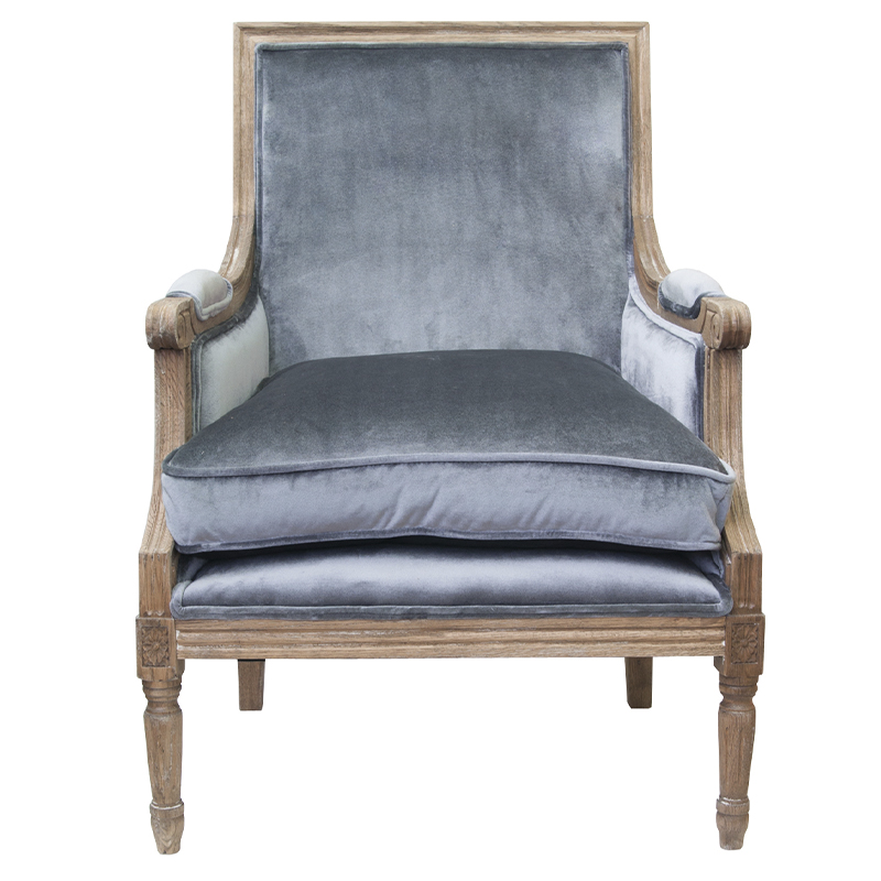 Кресло William Classical Armchair grey velvet Серый Коричневый Кресло William Classical Armchair grey velvet Серый Коричневый в Костроме | Loft Concept