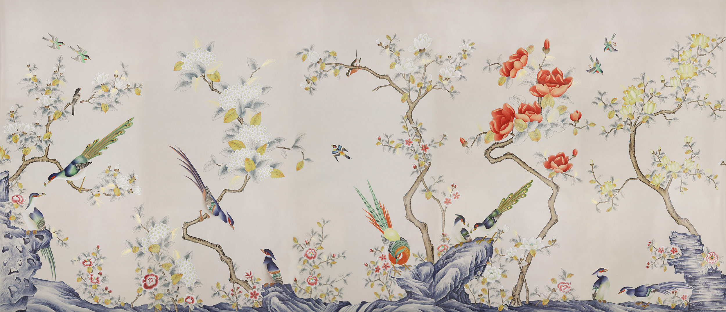Обои ручная роспись Japanese Garden Colourway SC-252 on grey dyed paper Обои ручная роспись Japanese Garden Colourway SC-252 on grey dyed paper - постер Loft-Concept в Костроме