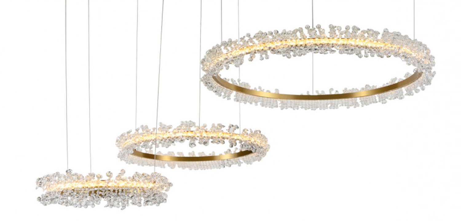 Люстра Crystal round chandelier 3 кольца Латунь - фото