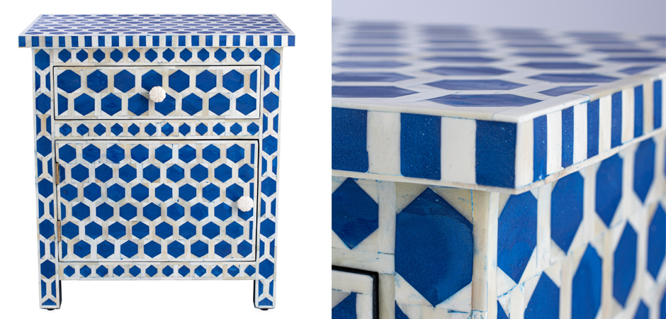 Тумба Midnight Blue Hexagon inlay cupboard 2 Drawer Тумба Midnight Blue Hexagon inlay cupboard 2 Drawer - Loft-Concept в Костроме