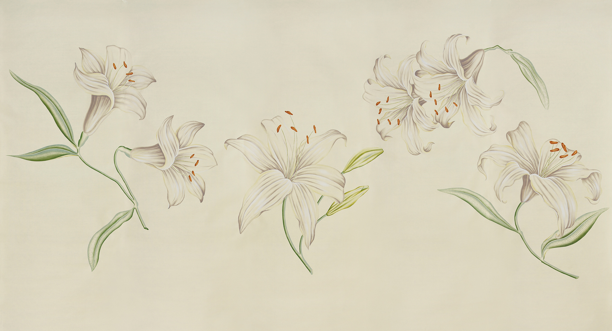 Обои ручная роспись Lilium Special Colourway on Ivory dyed silk Обои ручная роспись Lilium Special Colourway on Ivory dyed silk - постер Loft-Concept в Костроме