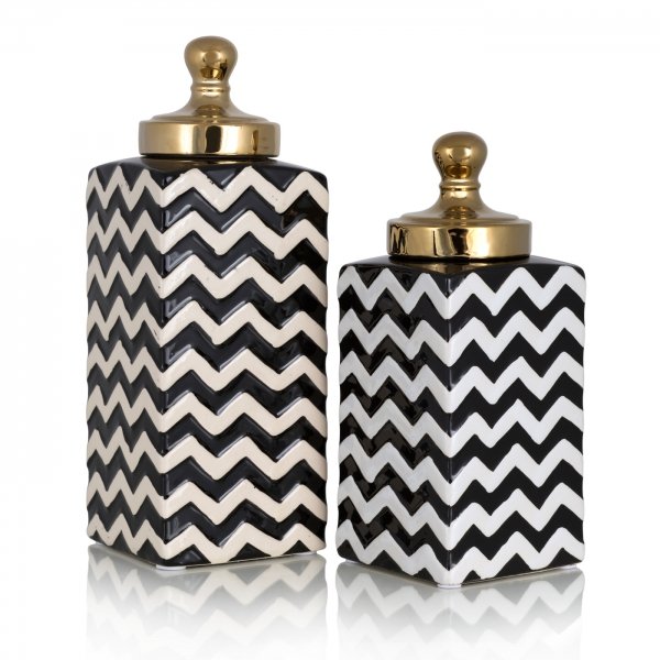 Ваза c крышкой Black&White Zigzag Черно-белый Золотой Ваза c крышкой Black&White Zigzag Черно-белый Золотой в Костроме | Loft Concept