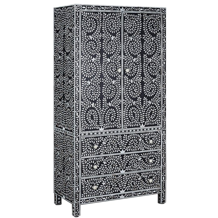 Шкаф Inlaid Bone Flower Motif Белый Черный Шкаф Inlaid Bone Flower Motif Белый Черный в Костроме | Loft Concept