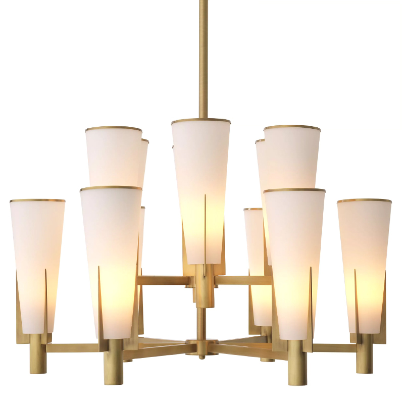 Люстра Eichholtz Dino Chandelier Double Латунь Белое матовое стекло Люстра Eichholtz Dino Chandelier Double Латунь Белое матовое стекло в Костроме | Loft Concept