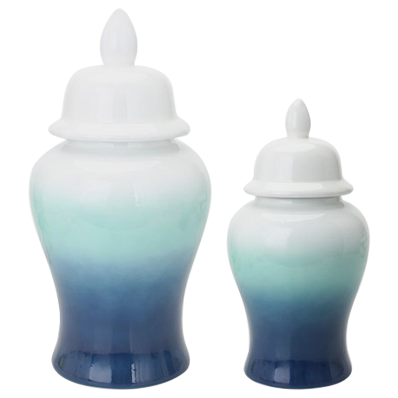 Ваза с крышкой White Turquoise Gradient Vase Белый Бирюзовый Ваза с крышкой White Turquoise Gradient Vase Белый Бирюзовый в Костроме | Loft Concept