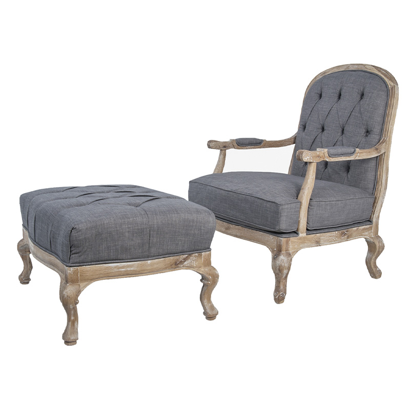 Кресло с пуфом с мягкой обивкой из льна Edward Armchair grey Серый Коричневый Кресло с пуфом с мягкой обивкой из льна Edward Armchair grey Серый Коричневый в Костроме | Loft Concept
