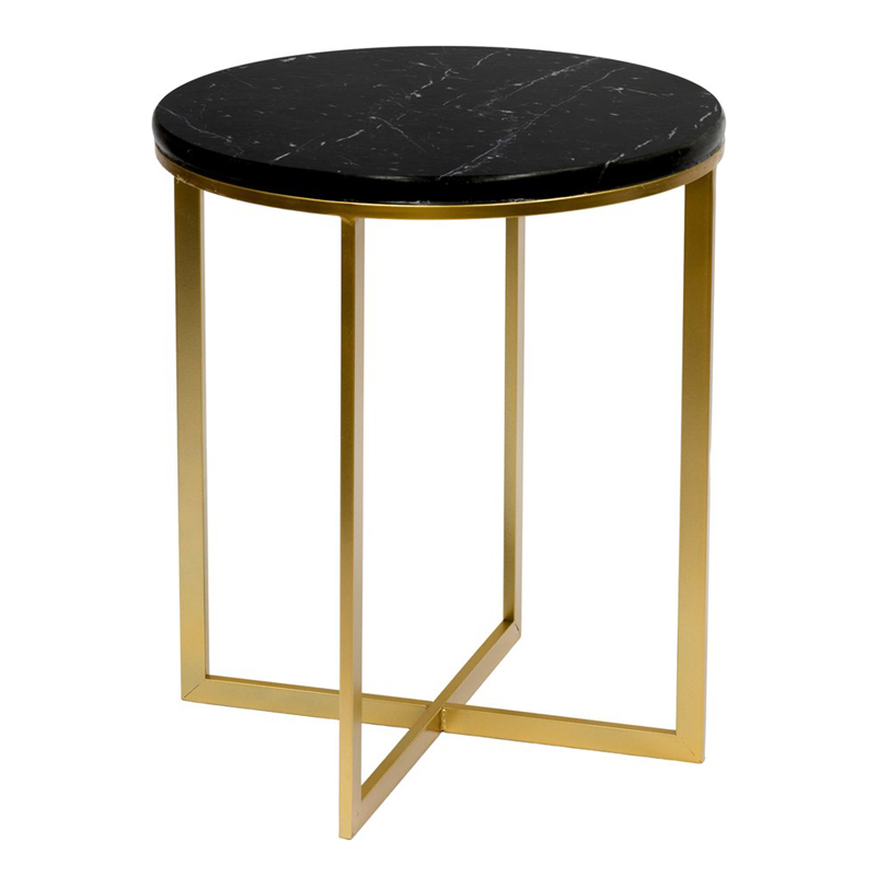 Приставной стол Round Table Marble black Золотой Черный Мрамор Nero Приставной стол Round Table Marble black Золотой Черный Мрамор Nero в Костроме | Loft Concept