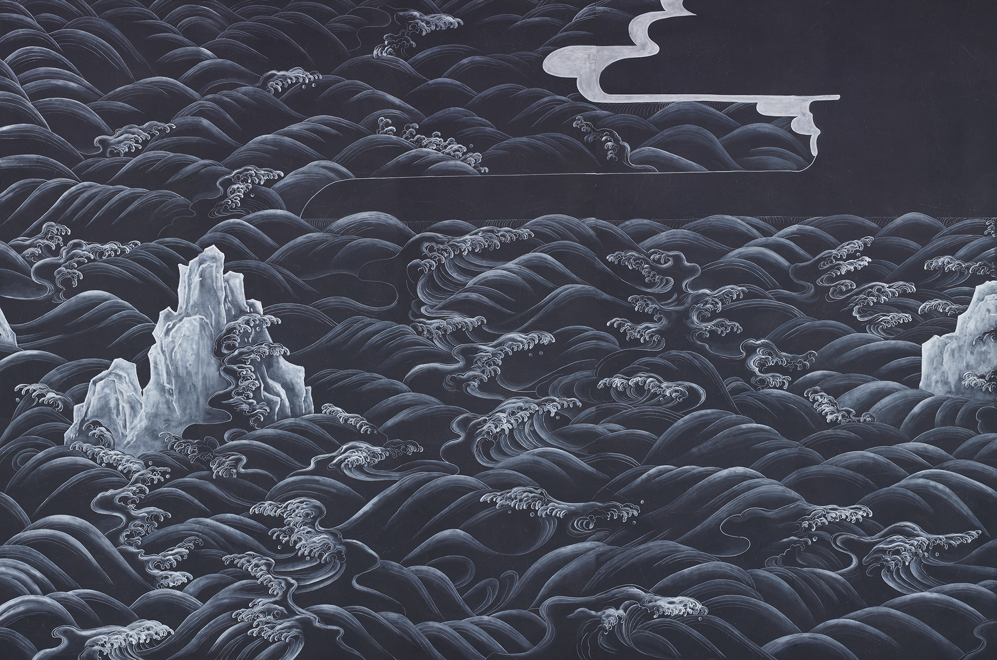 Обои ручная роспись Matsushima Waves Roka on Edo Night painted silk Обои ручная роспись Matsushima Waves Roka on Edo Night painted silk - постер Loft-Concept в Костроме