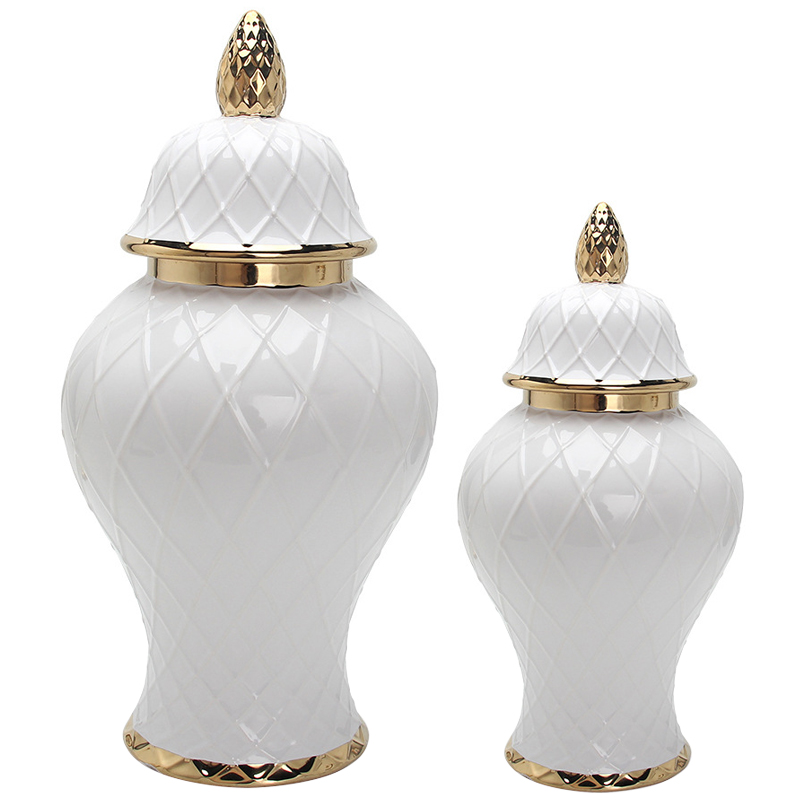 Ваза с крышкой White Rhombus Pattern Vase Белый Золотой Ваза с крышкой White Rhombus Pattern Vase Белый Золотой в Костроме | Loft Concept