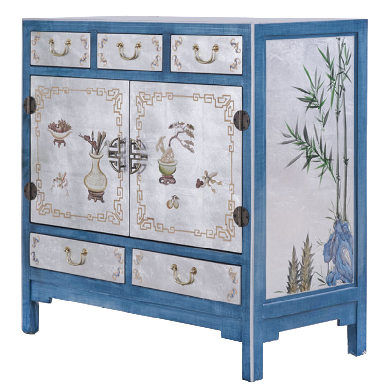 Голубой комод в Китайском стиле Blue Pearl Chinese Chest of Drawers Голубой Перламутровый Мульти в Костроме | Loft Concept 