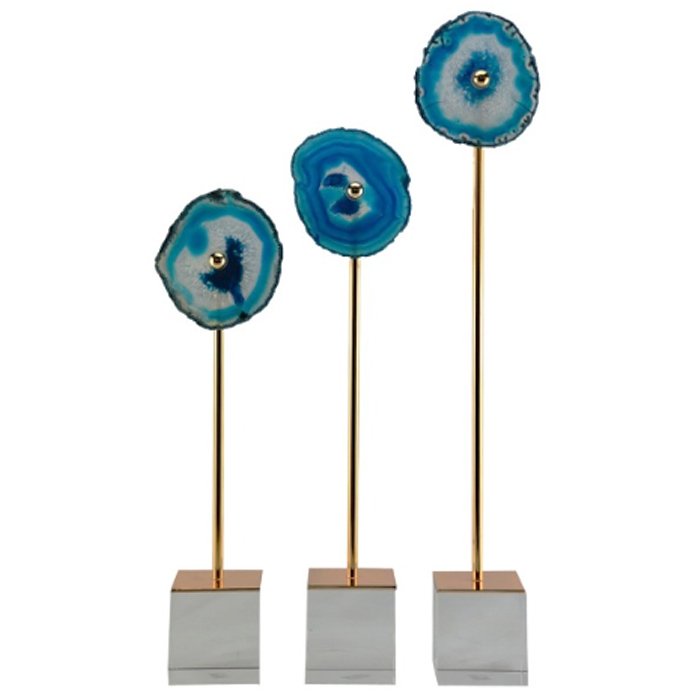 Комплект из 3-х статуэток AGATE DESIGN blue Синий Золотой Комплект из 3-х статуэток AGATE DESIGN blue Синий Золотой в Костроме | Loft Concept