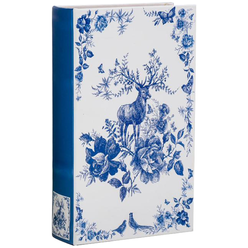 Шкатулка-книга с сейфом Deer and Blue Flowers Book Box Белый Синий Шкатулка-книга с сейфом Deer and Blue Flowers Book Box Белый Синий в Костроме | Loft Concept