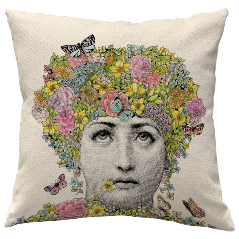 Декоративная подушка Fornasetti Fior di Lina Бежевый Мульти Декоративная подушка Fornasetti Fior di Lina Бежевый Мульти в Костроме | Loft Concept