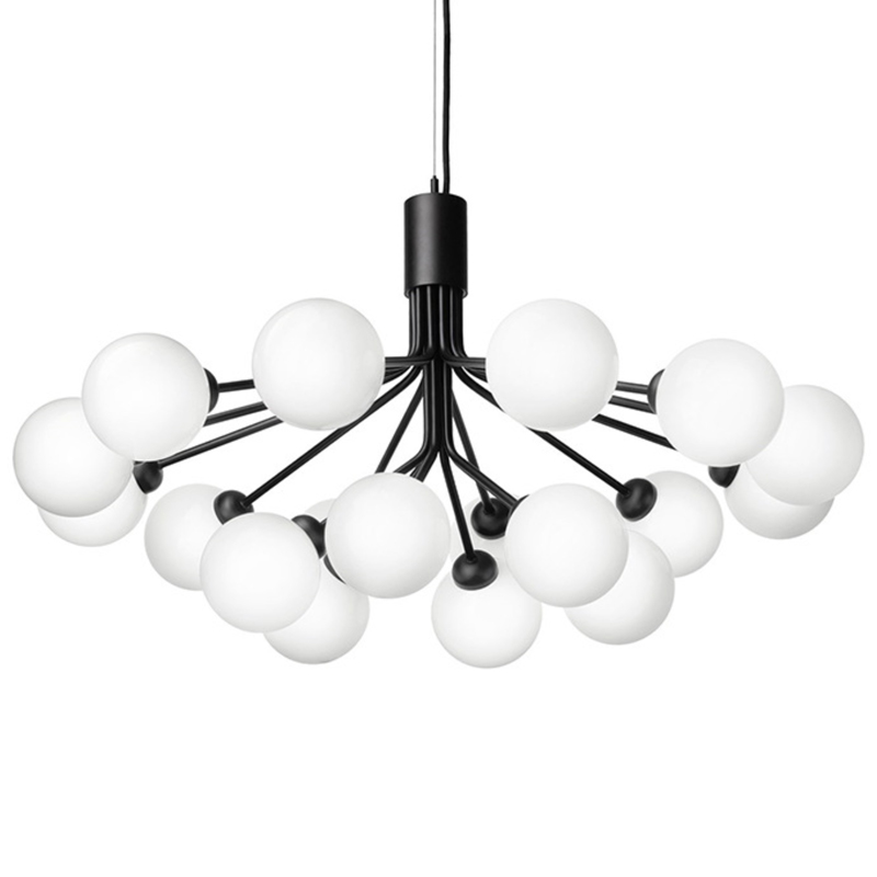 Люстра Berries Chandelier White Balloons Black 18 Черный матовый Белое матовое стекло Люстра Berries Chandelier White Balloons Black 18 Черный матовый Белое матовое стекло в Костроме | Loft Concept