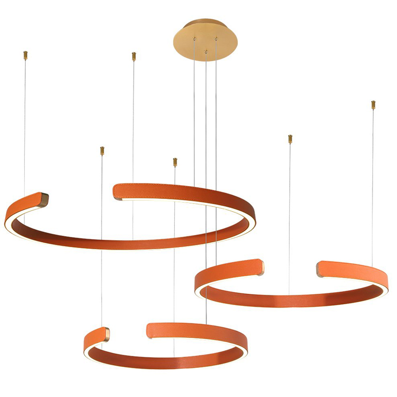 Люстра Half Ring 3 orange leather Оранжевый Золотой Люстра Half Ring 3 orange leather Оранжевый Золотой в Костроме | Loft Concept