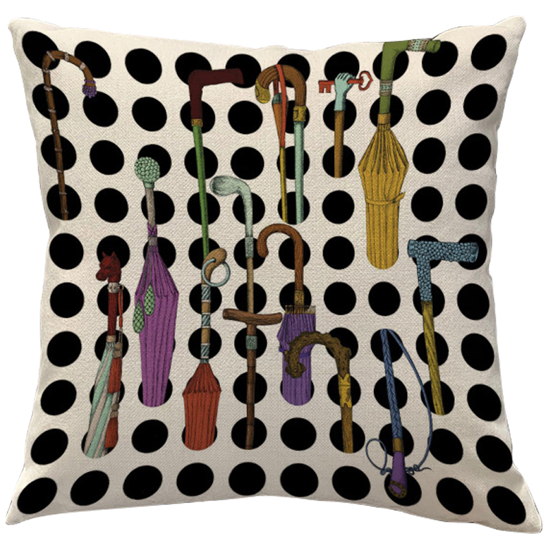 Декоративная подушка Fornasetti Umbrellas And Canes Черно-белый Мульти Декоративная подушка Fornasetti Umbrellas And Canes Черно-белый Мульти в Костроме | Loft Concept