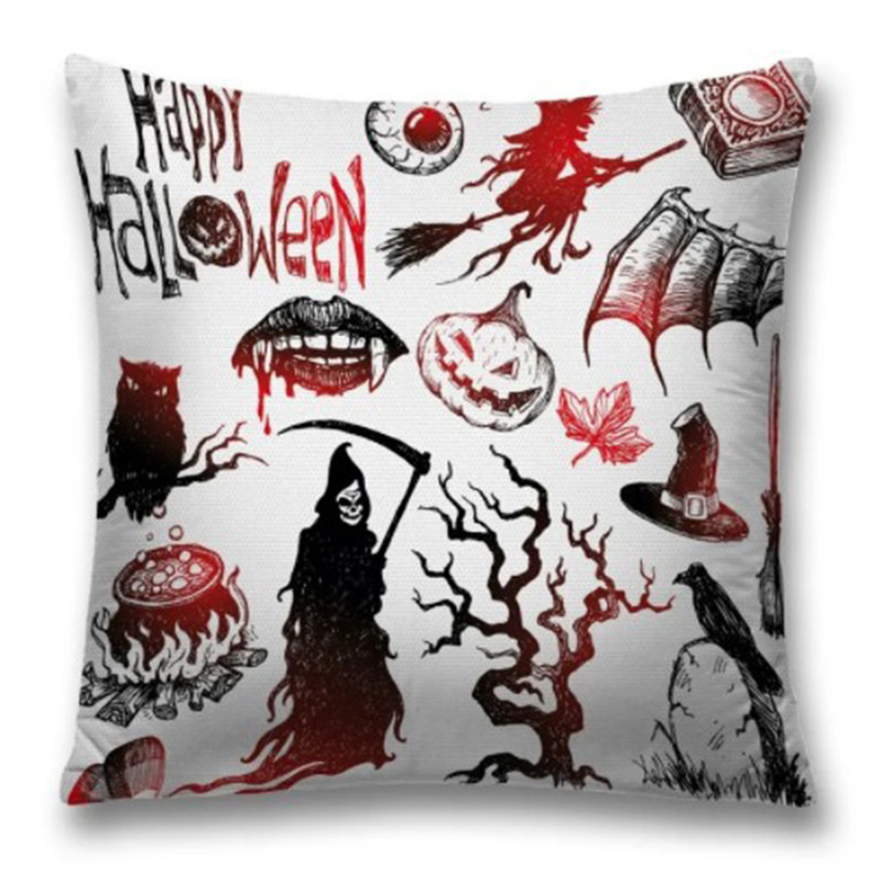 Подушка Happy Halloween Белый Черный Красный Подушка Happy Halloween Белый Черный Красный в Костроме | Loft Concept