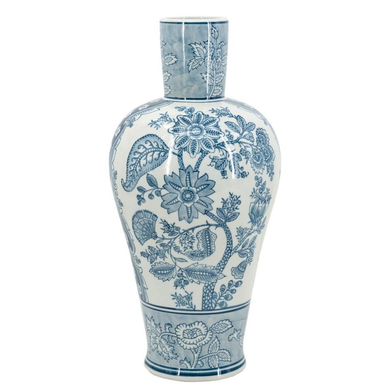 Ваза с голубым цветочным рисунком 43 см Blue & White Ornament Белый Голубой Ваза с голубым цветочным рисунком 43 см Blue & White Ornament Белый Голубой в Костроме | Loft Concept